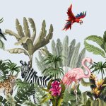 Jungle wall mural / exotic animals / tropical wallpaper / children’s wall mural