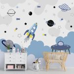 Cute Space Theme Wallpaper for Kids Room