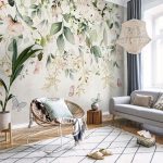 Leaf Wallpaper Peel and Stick Watercolor Green Leaves with Soft Floral Wall Mural