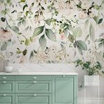 Leaf Wallpaper Peel and Stick Watercolor Green Leaves with Soft Floral Wall Mural - Image 2