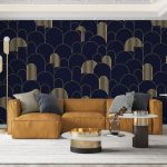 Luxury Gold Blue Geometric Pattern Wallpaper, Custom Size Modern Abstract Living Room Wall Mural Easy Removable, Abstract Wall Decor