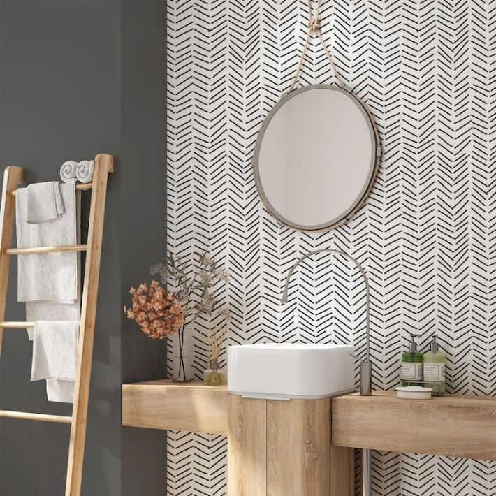 m-7.jpg Minimalist Removable Wallpaper. Chevron Wallpaper. Modern Wallpaper. Peel and stick Wallpaper. Self-adhesive Wallpaper - Image 1