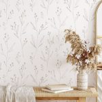 Minimal Floral Wallpaper. Color: Beige. Peel and Stick Wallpaper. Removable. Accent Wall. Multiple Colors Available. Beige. Updated