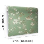 Ronald Redding 24 Karat Green Bird And Blossom Chinoserie Wallpaper - Image 3
