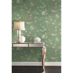 Ronald Redding 24 Karat Green Bird And Blossom Chinoserie Wallpaper - Image 5