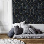 Removable Wallpaper Peel and Stick Wallpaper Wall Paper Wall Mural - Dark Blue and Non-Metalic Yellow Gold Color - A540