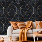 Removable Wallpaper Peel and Stick Wallpaper Wall Paper Wall Mural - Dark Blue and Non-Metalic Yellow Gold Color - A540 - Image 2
