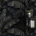 Dark tropical wallpaper palm leaves Peel and stick removable or Traditional wall paper palms Accent wall Custom size, Dark leaf wallpaper.